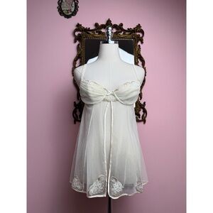 y2k Victoria's Secret Cream Micro Mesh Babydoll Nightie 34B